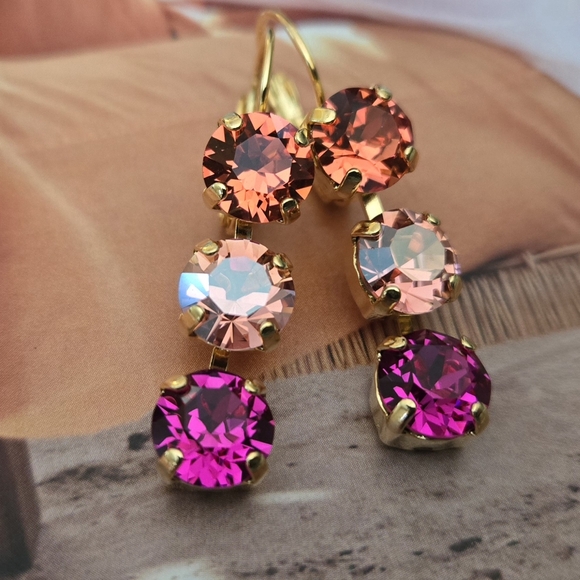 Austrian Crystal Earrings in Gold Plate - Picture 7 of 10